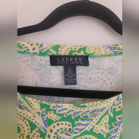 Lauren Ralph Lauren 2X Green Paisley Blouse 100% cotton - Picture 3 of 9